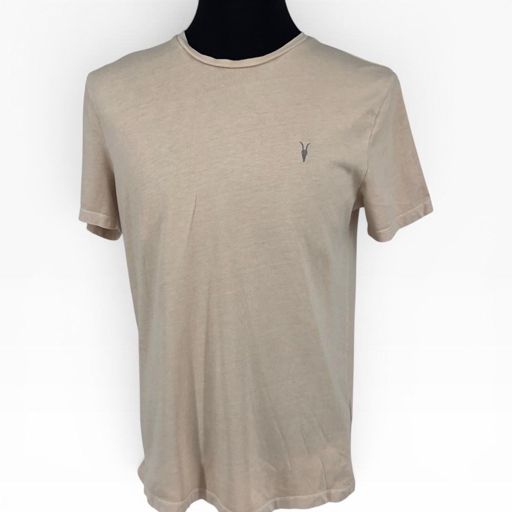 AllSaints Tonic Crew T-Shirt Mens Large Beige Cotton Ram Skull Regular Fit